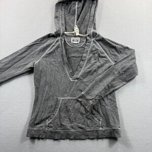 Converse One Star Shirt Womens Medium Gray Hooded V Neck Kangaroo Pocket Top